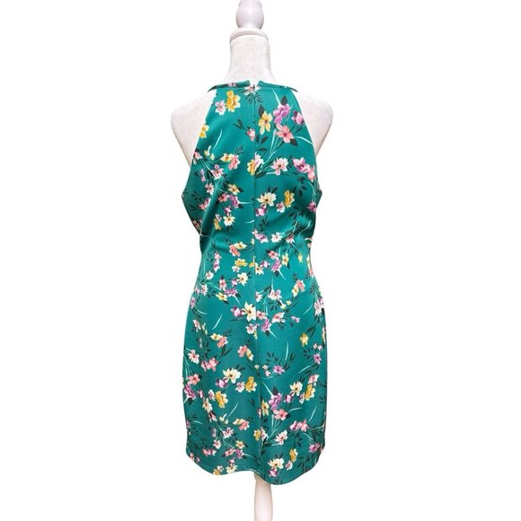 Guess Floral Halter Bodycon Dress Tulip Hem Green Size 10 - Picture 3 of 5